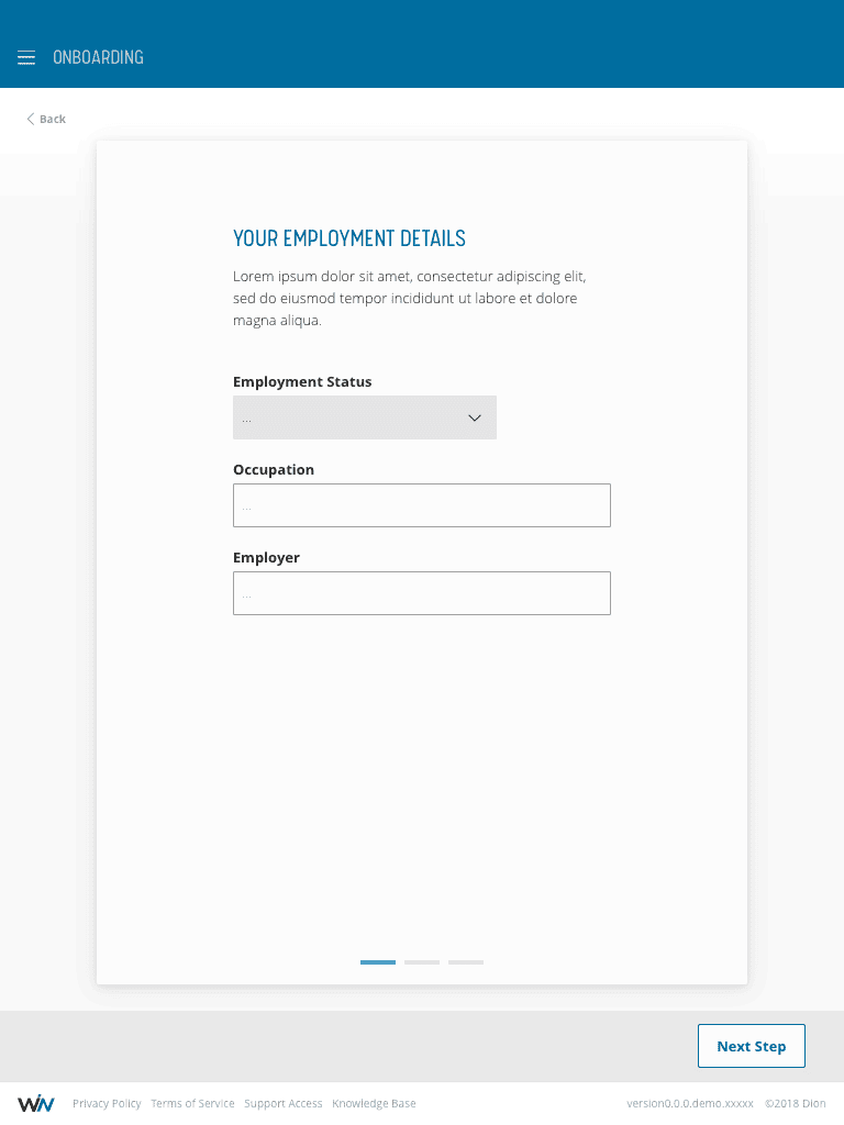 Onboarding form showing tax and nationality details.