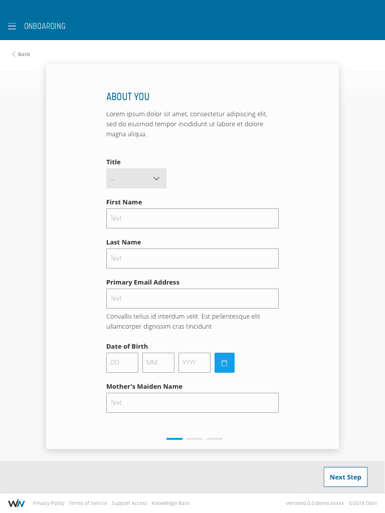 Similar layout with default unselected customer and service type card options.