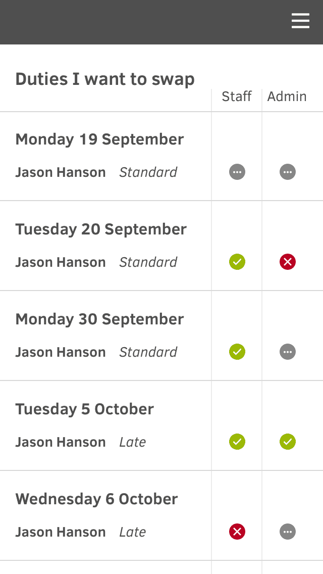 Mobile screen listing incoming shift swap requests